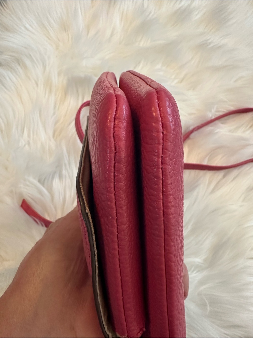 Like New Nanette Lepore Raspberry Pink Vegan Leather Crossbody Gold Chain - Picture 11 of 13